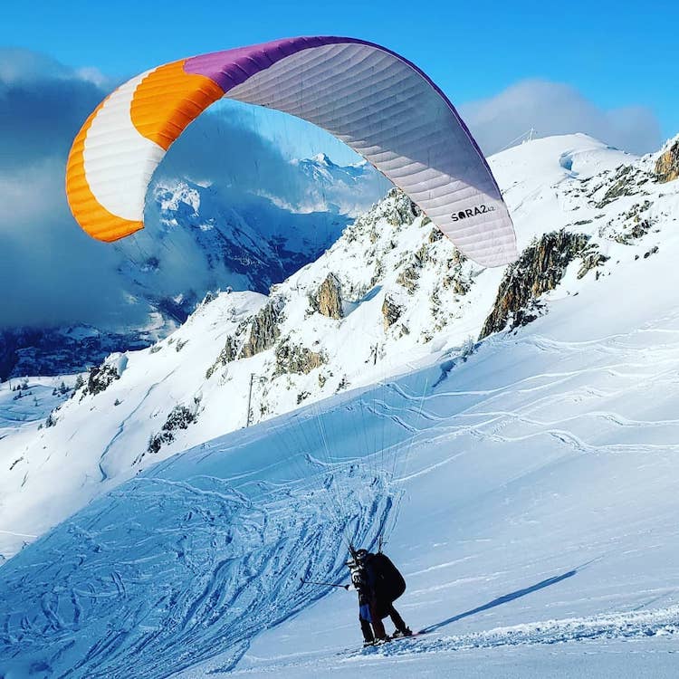 Parapente Les Arcs Peisey-Vallandry Décollage à ski en biplace